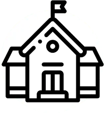 Icon of a school house, with text "in 39 schools