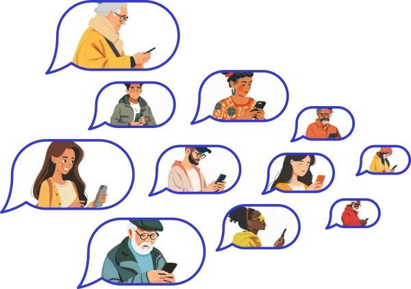 a group of patients in speech bubble shapes