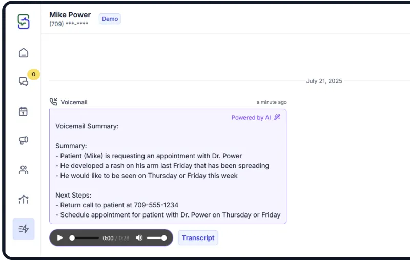 AI-powered voice and voicemail management interface